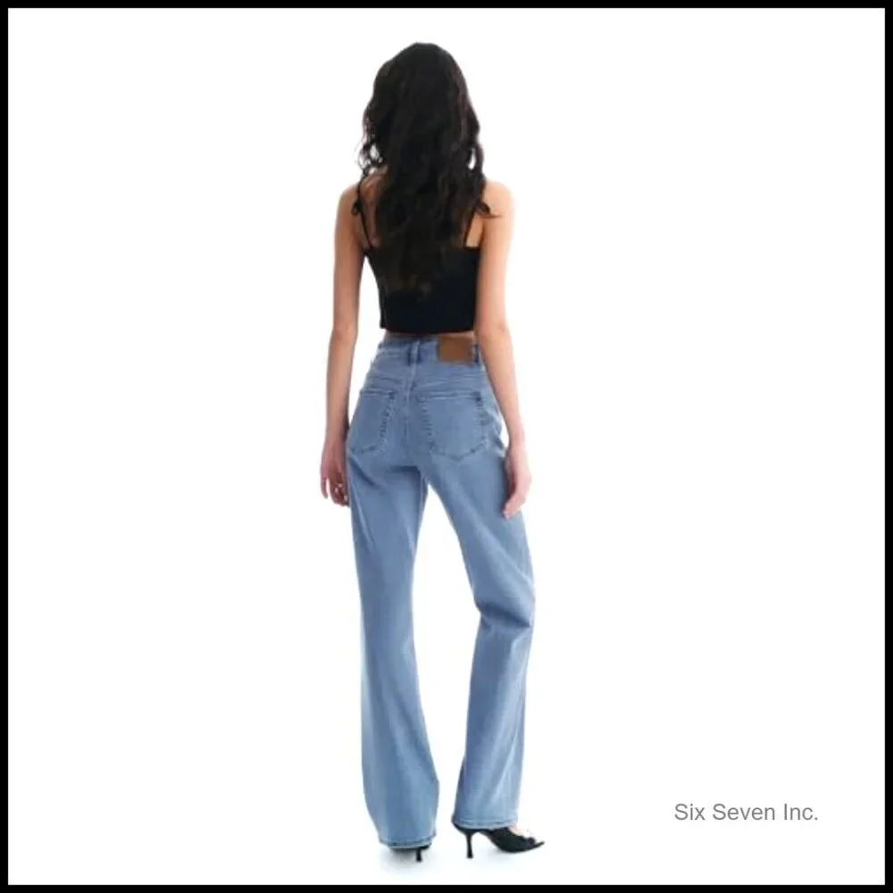 High Waisted Straight Leg Jeans Stretchy Denim Wide Leg Casual Fit